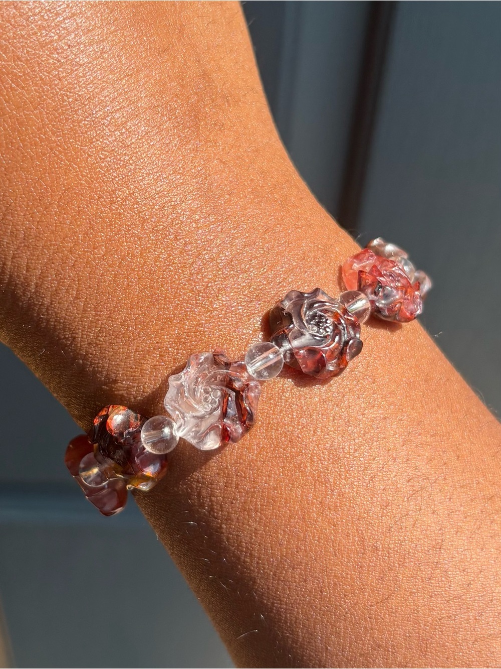 Fire Quartz Flower Crystal Charm Bracelet - Picture 3 of 12